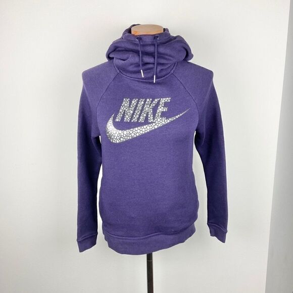 Nike Rally Funnel Neck Metallic Hoodie - Picture 1 of 7
